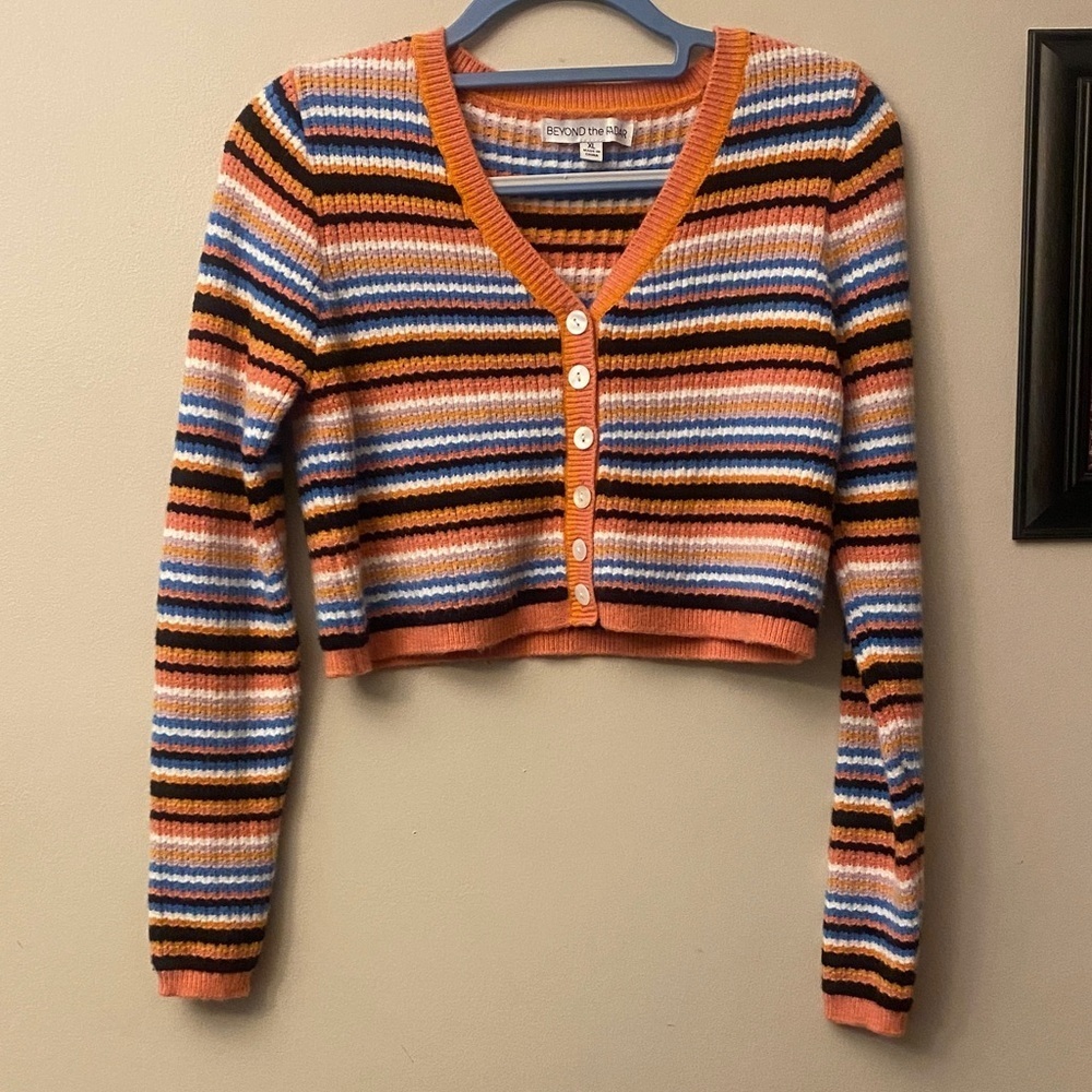 Beyond the Radar Striped Cropped Cardigan Sweater - Picture 3 of 10